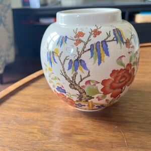 White Floral Porcelain Vase with Multicolor Floral Motif